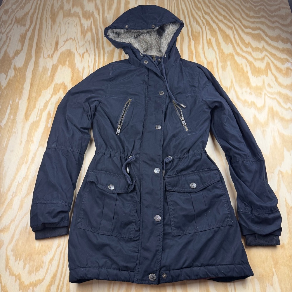 Y2K Aeropostale Womens Black Faux Fur Lined Hooded Parka Jacket XS